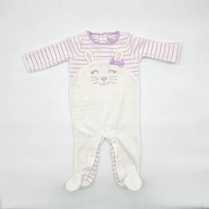 KoalaBaby Girls 6-9M Bunny Fleece Footed Pajamas Sleepsuit Purple Stripe